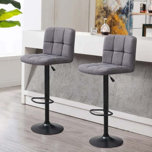 Scaune de bar tapitate 2 buc-gri deschis