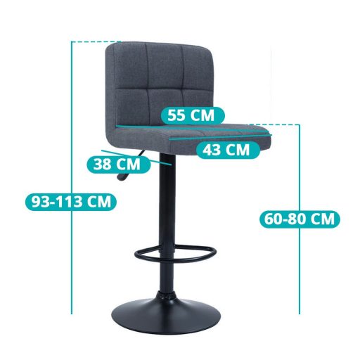 Scaune de bar tapitate 2 buc, gri inchis