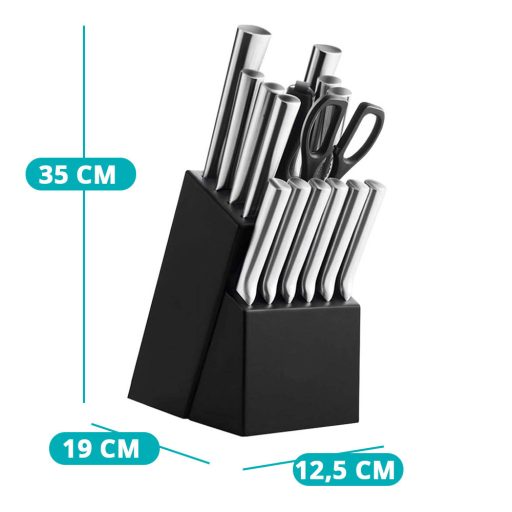 Set cutite din otel inoxidabil,16 piese, cu suport din lemn, ascutitoare si foarfece