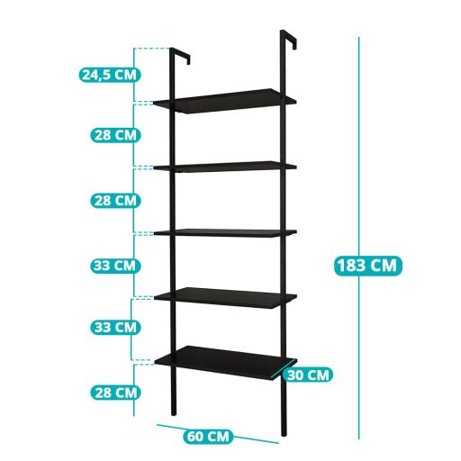 Raft depozitare perete cu 5 nivele, negru