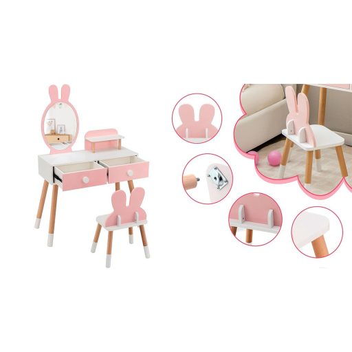 Masuta de toaleta iepuras pentru copii cu oglinda si scaun