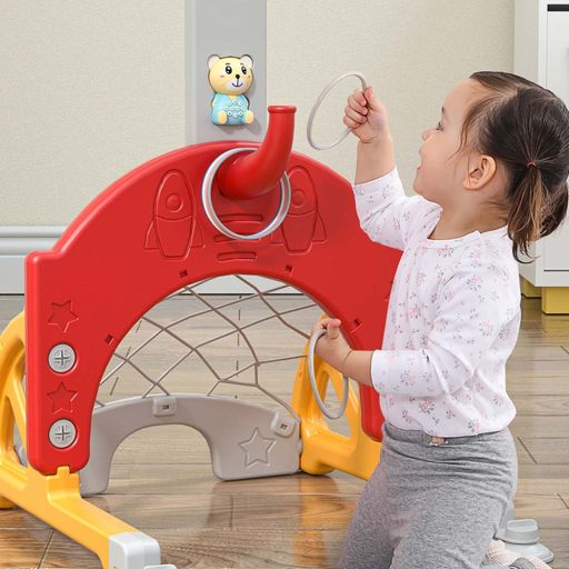 Set de joaca pentru copii 4 in 1 cu inaltime reglabila, portocaliu-galben