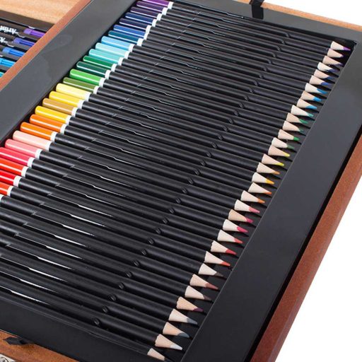 Set de pictura si desen de 174 piese, in cutie practica de cadou din lemn