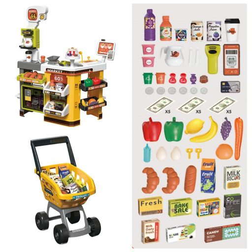 Supermarket de jucarie galben, 65 piese