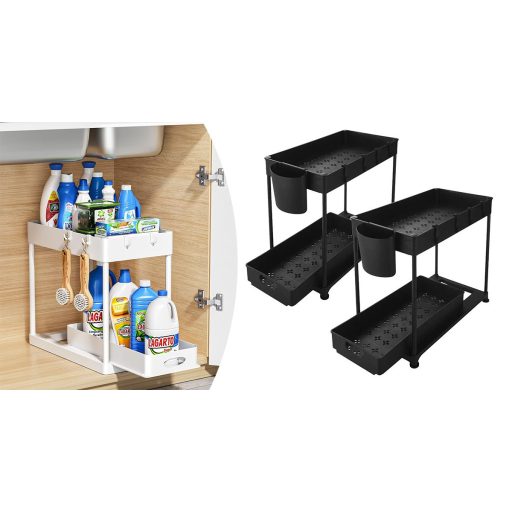 Suport de organizare pe 2 niveluri, sub chiuveta, 2 buc, alb