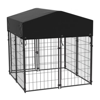   Canisa metalica de exterior pentru caini cu acoperis textil rezistent la UV