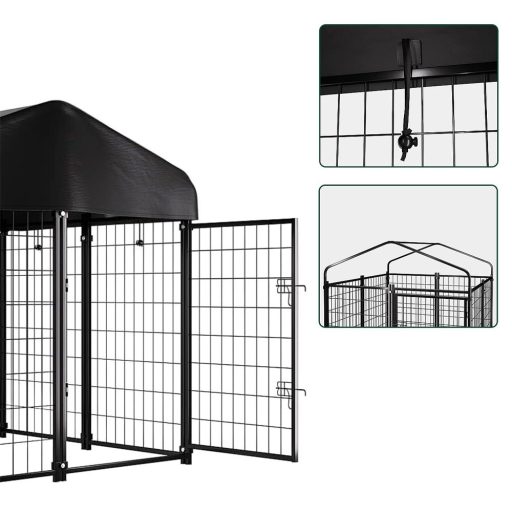 Canisa metalica de exterior pentru caini cu acoperis textil rezistent la UV