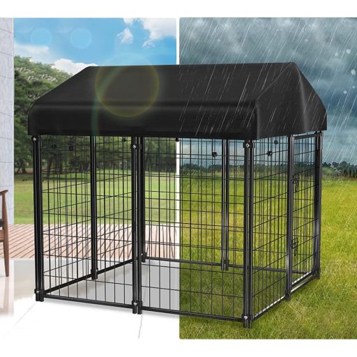 Canisa metalica de exterior pentru caini cu acoperis textil rezistent la UV