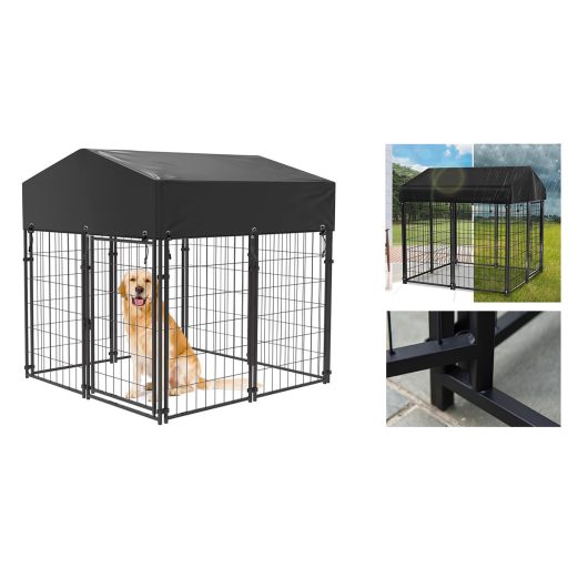 Canisa metalica de exterior pentru caini cu acoperis textil rezistent la UV