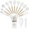Set ustensile de bucatarie 14 piese, cu cap din silicon termorezistent si suport, alb