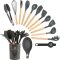 Set ustensile de bucatarie 14 piese, cu cap din silicon termorezistent si suport, gri inchis