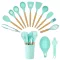 Set ustensile de bucatarie 14 piese, cu cap din silicon termorezistent si suport, turcoaz