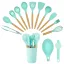 Set ustensile de bucatarie 14 piese, cu cap din silicon termorezistent si suport, turcoaz