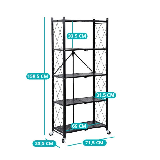 Suport de depozitare pentru bucatarie, pliabil, cu roti, din metal