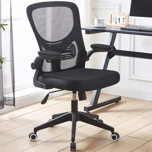 Scaun de birou ergonomic cu cotiera rabatabila, negru