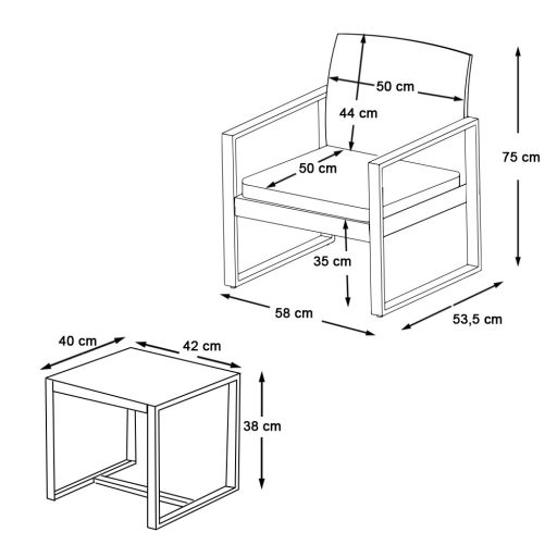 Set mobilier de exterior pentru 2 persoane cu masuta de cafea