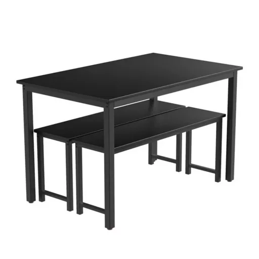 Set de dining cu cadru metalic, 3 piese, cu 2 bănci