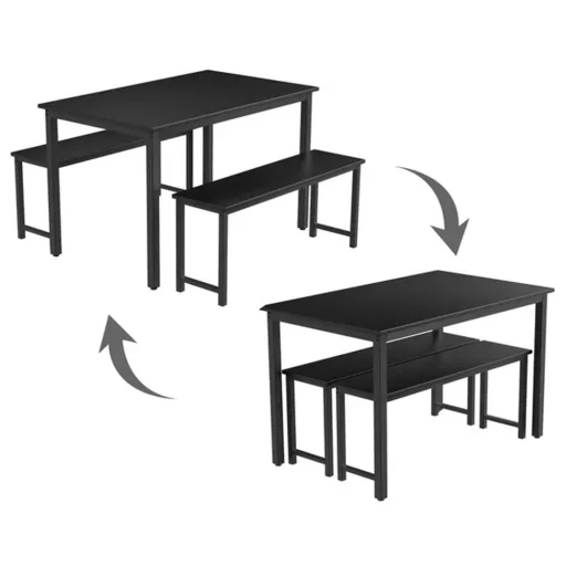 Set de dining cu cadru metalic, 3 piese, cu 2 bănci