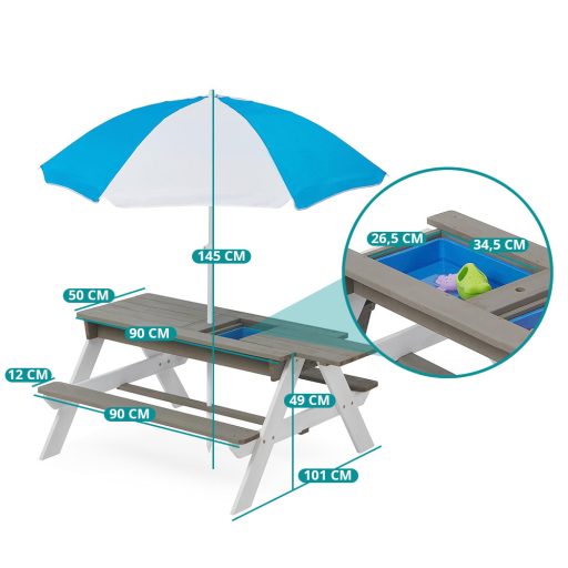Masa picnic pentru copii 3 in 1 cu umbrela de soare