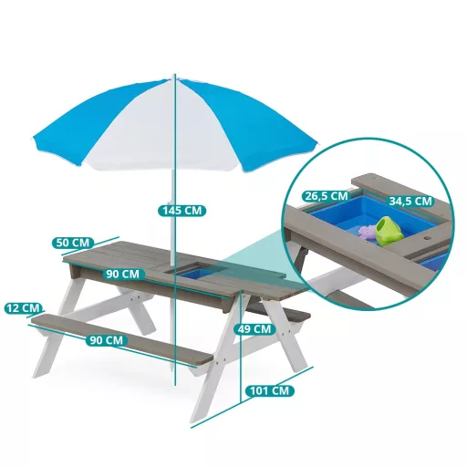 Masa picnic pentru copii 3 in 1 cu umbrela de soare