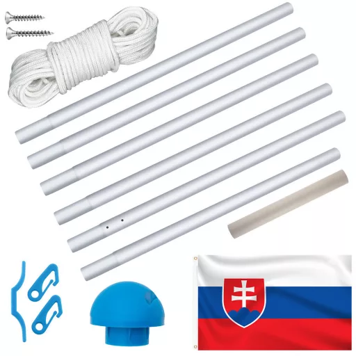 Stalp pentru steag, cu drapelul Slovaciei cu doua fete de 90x150 cm