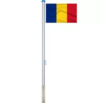   Stalp pentru steag, cu drapelul Romaniei cu doua fete de 90x150 cm