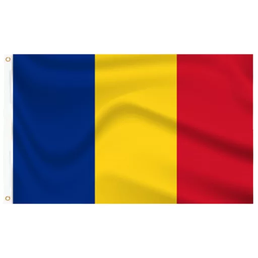Stalp pentru steag, cu drapelul Romaniei cu doua fete de 90x150 cm