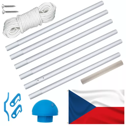 Stalp pentru steag, cu drapelul Cehiei cu doua fete de 90x150 cm