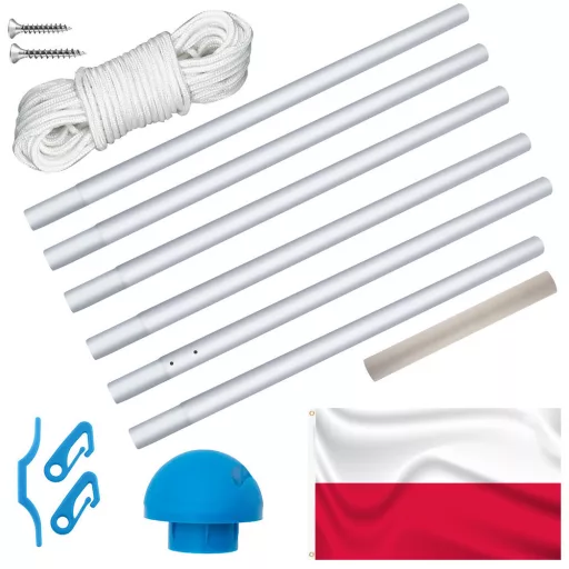 Stalp pentru steag, cu drapelul Poloniei cu doua fete de 90x150 cm