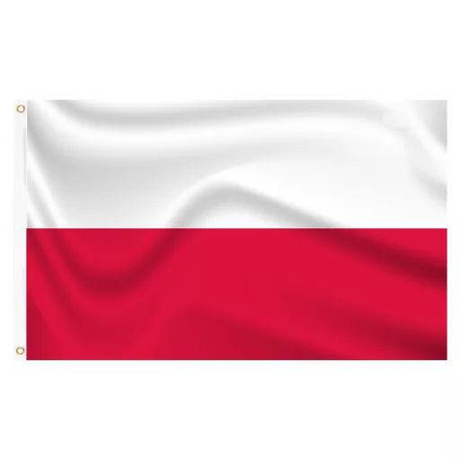 Stalp pentru steag, cu drapelul Poloniei cu doua fete de 90x150 cm