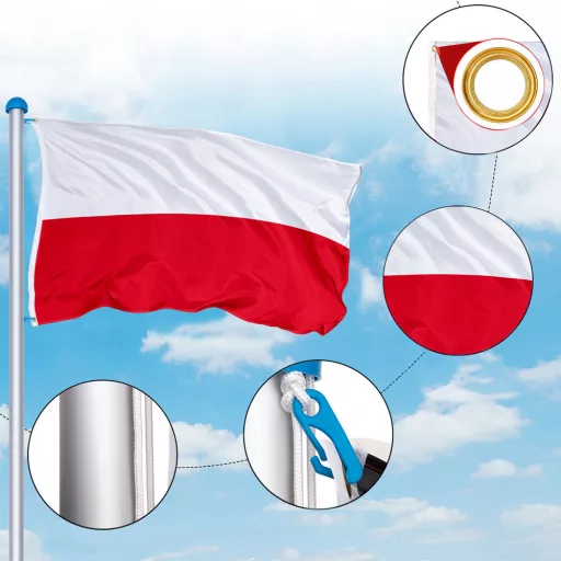 Stalp pentru steag, cu drapelul Poloniei cu doua fete de 90x150 cm