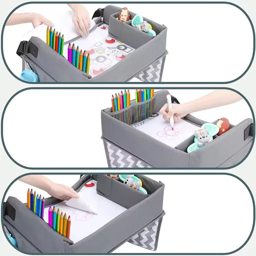 Masa portabila de copii, cu buzunare, pentru masina, in mai multe culori