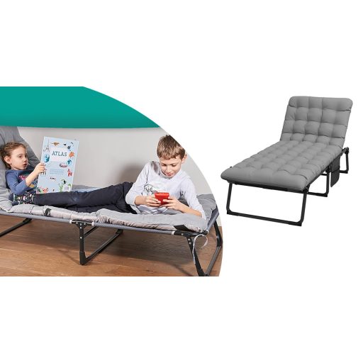 Pat camping pliabil cu tetiera reglabila, cu saltea in 2 culori