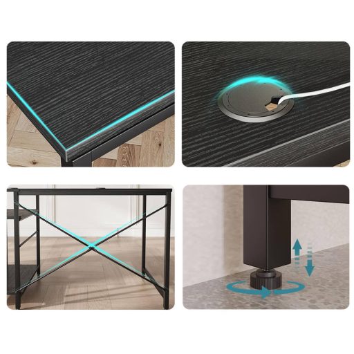 Birou in forma de L, cu rafturi, transformabil, negru