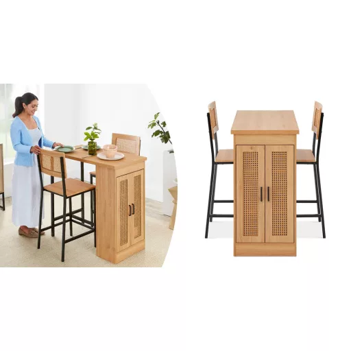 Set de dining elevat cu 3 piese și spațiu de depozitare