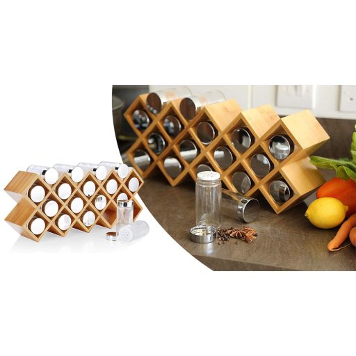 Suport pentru condimente din bambus, cu 18 piese