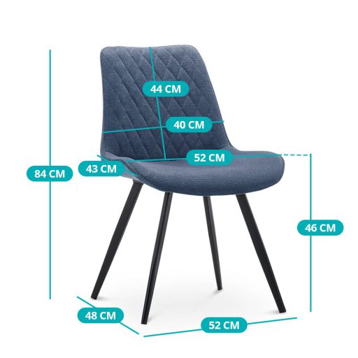 Scaun de bucatarie Zoe, 2 buc, albastru otel