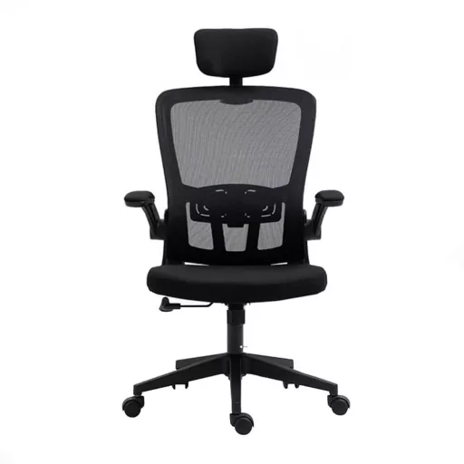 Scaun de birou ergonomic cu suport lombar si tetiera, negru