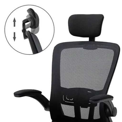 Scaun de birou ergonomic cu suport lombar si tetiera, negru