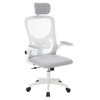 Scaun de birou ergonomic cu suport lombar si tetiera, gri