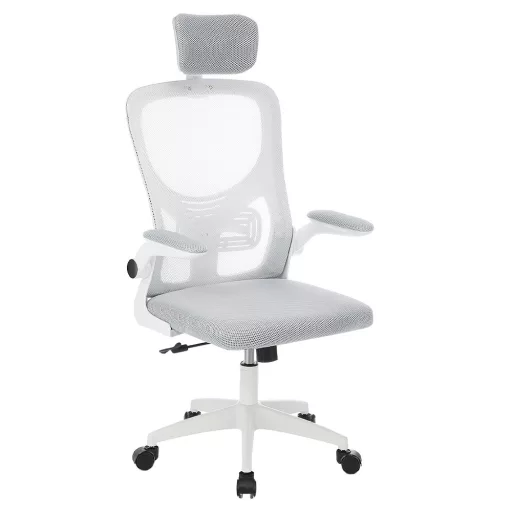 Scaun de birou ergonomic cu suport lombar si tetiera, gri