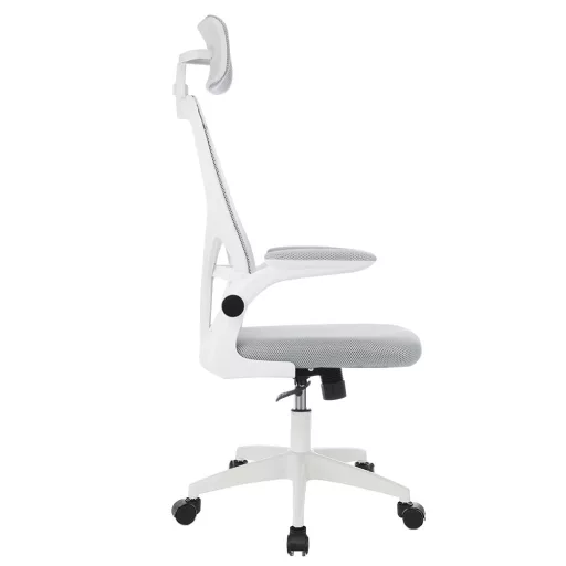 Scaun de birou ergonomic cu suport lombar si tetiera, gri