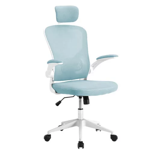 Scaun de birou ergonomic cu suport lombar si tetiera, albastru deschis