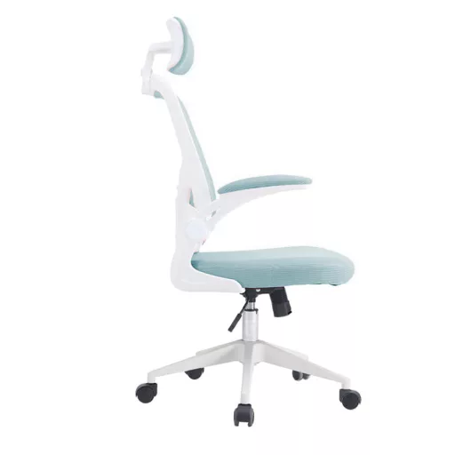 Scaun de birou ergonomic cu suport lombar si tetiera, albastru deschis