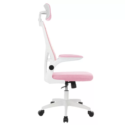 Scaun de birou ergonomic cu suport lombar si tetiera, roz
