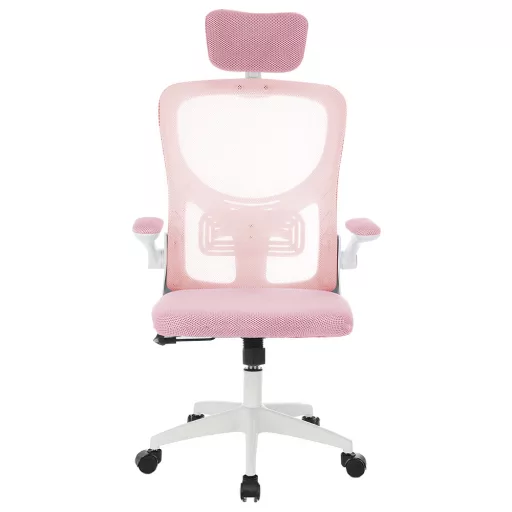 Scaun de birou ergonomic cu suport lombar si tetiera, roz