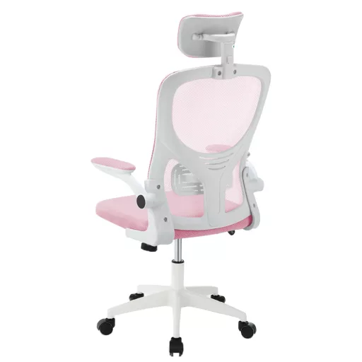 Scaun de birou ergonomic cu suport lombar si tetiera, roz