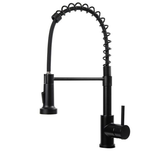 Baterie pentru chiuveta cu teava flexibila si cap de dus detasabil, negru