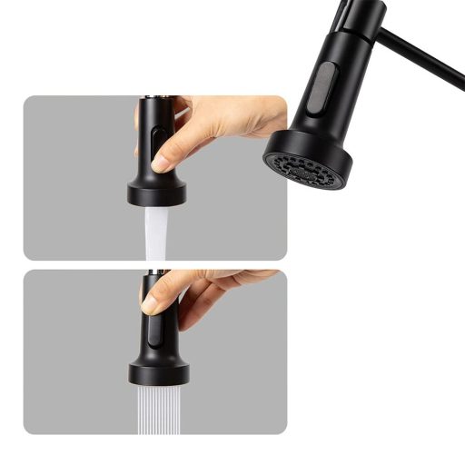 Baterie pentru chiuveta cu teava flexibila si cap de dus detasabil, negru