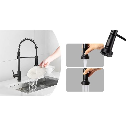 Baterie pentru chiuveta cu teava flexibila si cap de dus detasabil, negru